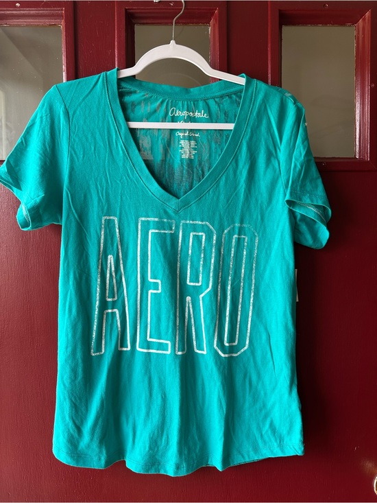 Aeropostale Tops - Aeropostale Teal V-Neck Logo Tee